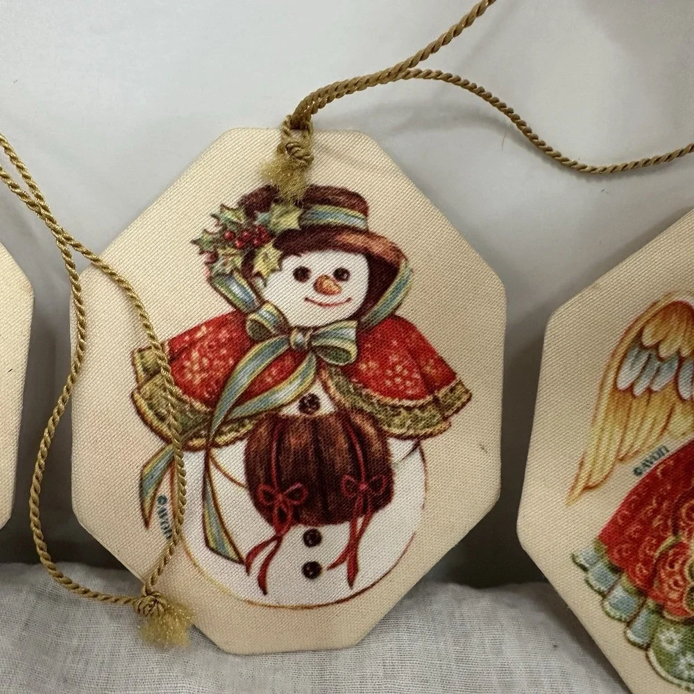 Set of 3 Avon‎ Double Sided Snowman Angel Santa Mrs Fabric Christmas Ornament